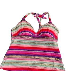 Victoria's Secret Pink Multi-Color Striped Halter Tankini Top